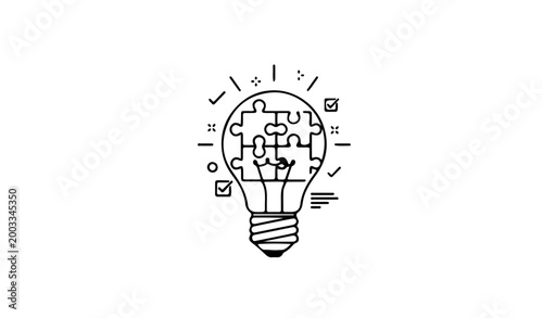 Idea Lightbulb Puzzle Concept Strategy Innovation and Problem Solving Icon