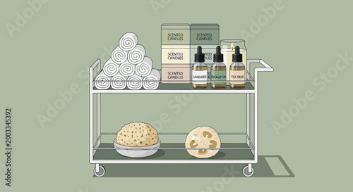 Spa products on a cart.