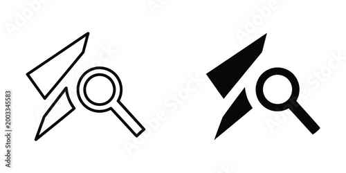 Fotografie Magnifying glass examining lightning bolt icons