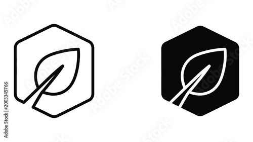 Minimal leaf icon inside hexagon shape