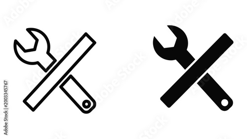 Crossed wrenches icon in black and white vector style