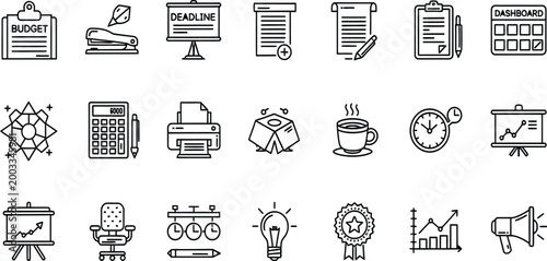 Set of business and office work doodle icons
