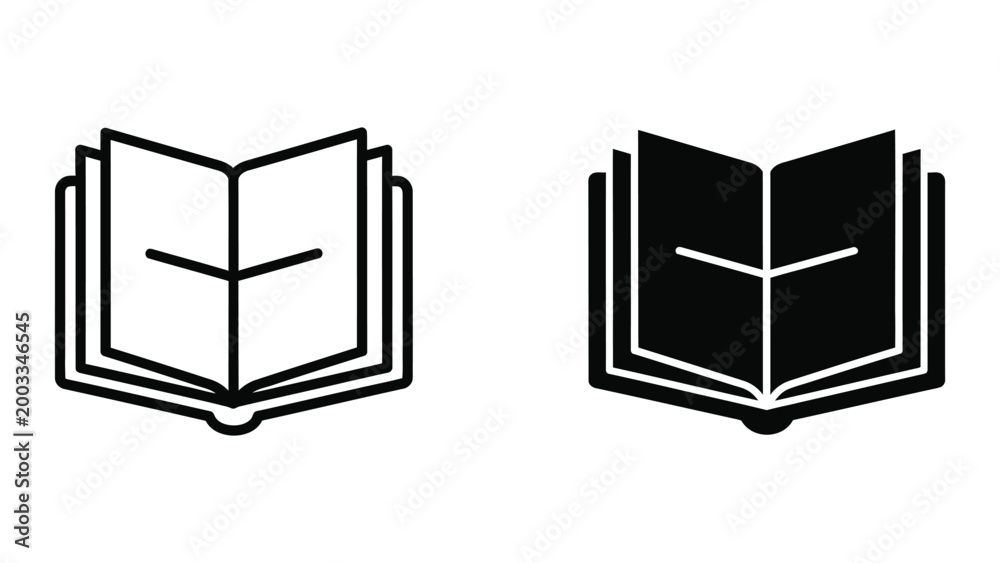 Fototapeta premium Open book icon with black and white color variation