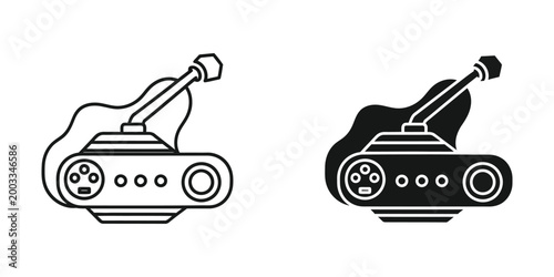 Cartoon vacuum cleaner robots with arms cleaning