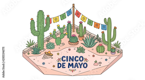 Cinco de Mayo Celebration Vector Illustration A Festive Sombrero and Cactus Scene to Celebrate the Holiday
