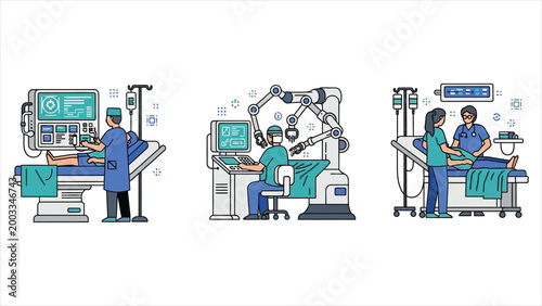 A Visual Narrative of Advanced Patient Monitoring, Robotic-Assisted Surgery, and Collaborative Bedside Care.