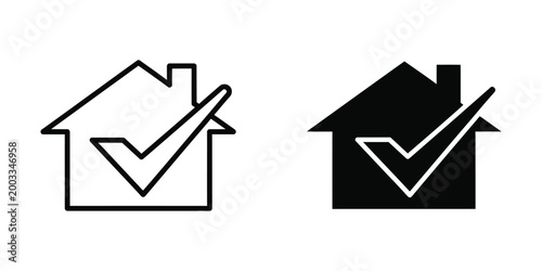 Checkmark inside house icon with renovation symbol
