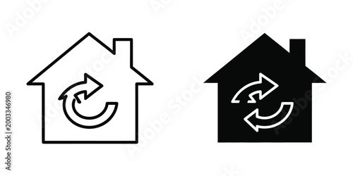 Recycling symbol inside house icons with different styles