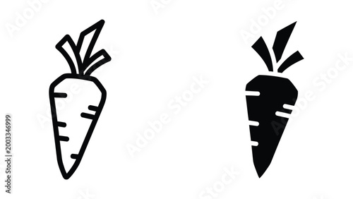 Simple black and white carrot icons with green tops