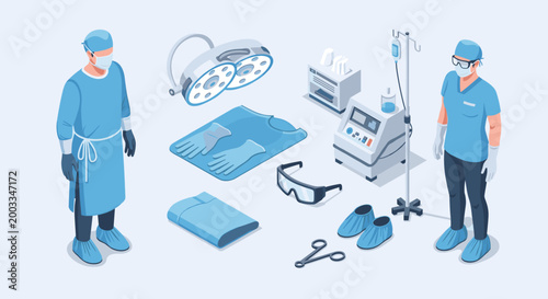 Foto Medical Equipment and Healthcare Professionals Illustration.