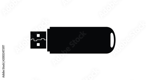 Usb Flash Drive Silhouette Black Isolated On White