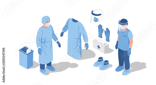 Medical Personal Protective Equipment and Healthcare Workers Illustration.