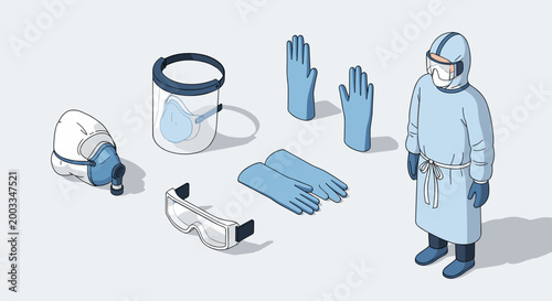 Personal Protective Equipment and Hazmat Suit Illustration.