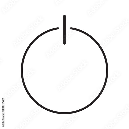 A simple black power button icon symbol on a white background, representing on and off functionality.