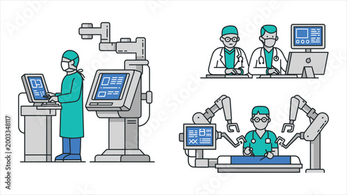 A Comprehensive Set of Icons Depicting Robotic Surgery, Diagnostic Imaging, and Medical Data Analysis