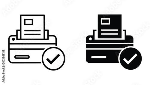 Printer icons with check marks in simple line art style