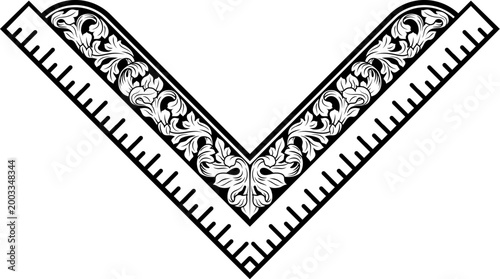Canvas Print Set square ruler tool illustration in a vintage woodcut engraved etching style