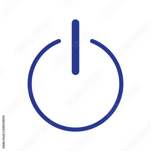 A simple black power button icon symbol on a white background, representing on and off functionality.