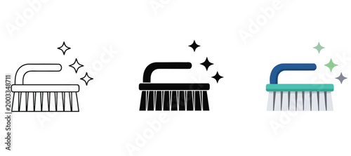 Set of cleaning brushes icons, vector illustration of scrub brush for household cleaning