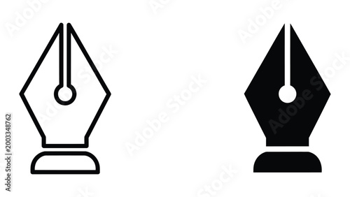 Black and white calligraphy pen nib icon with outline version