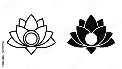 Minimalist lotus flower icon in black and white contrast