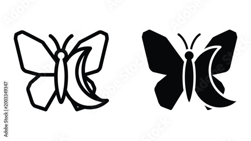 Black and white butterfly vector icons facing opposite directions