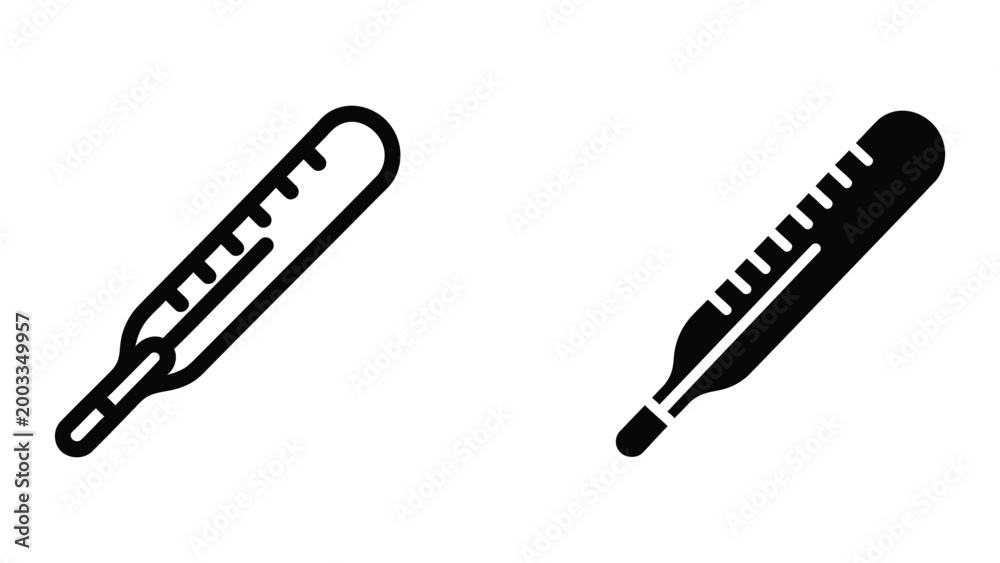 Fototapeta premium Black and white thermometer icons showing temperature measurement