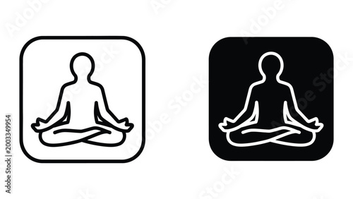 Meditation pose icon in black and white square frame