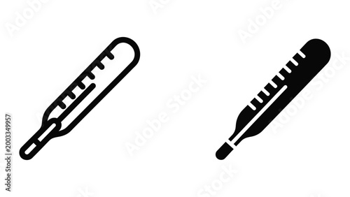Black and white thermometer icons showing temperature measurement