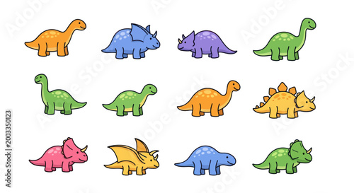 Colorful cartoon dinosaurs on white background