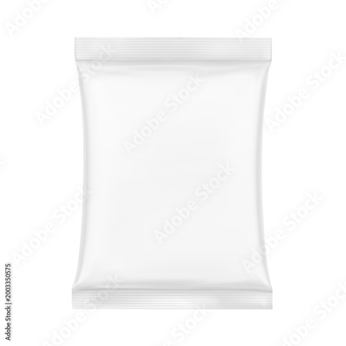 Blank realistic pillow bag mockup.Half side view. Vector illustration isolated on white background. Perfect to create your final pack shot. EPS10.