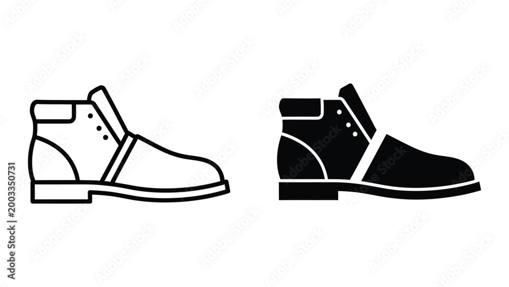 Fototapeta premium Black and white side-by-side boots illustration