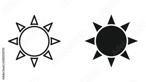 Black and white sun icon with rays