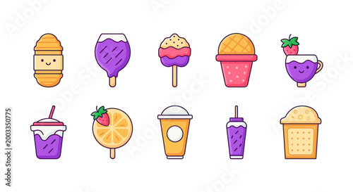 Colorful cartoon food and drink illustrations