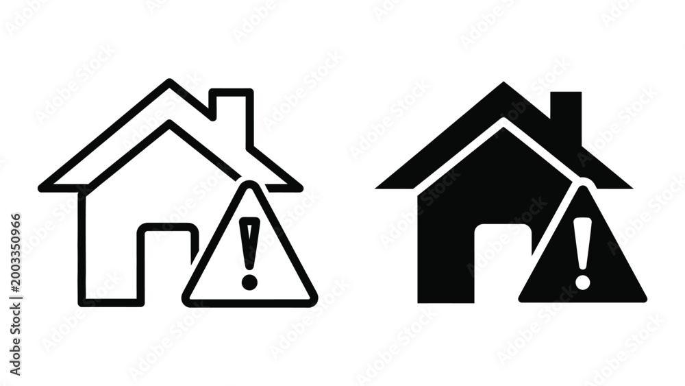 Fototapeta premium Warning sign inside two simple house icons