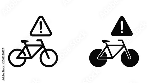 Bild auf Leinwand Warning bicycle icons with alert triangle symbols