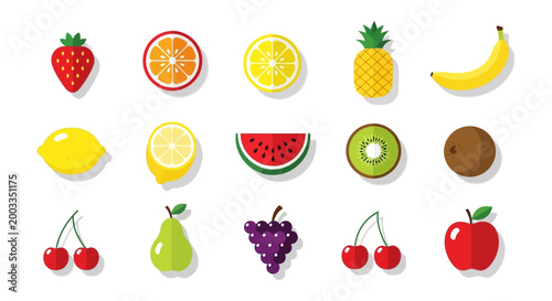 Fruites Fresh Fruit Icons, Citrus and Apple Symbols, Vector Lemons, Limes, Apples Vactor EPS