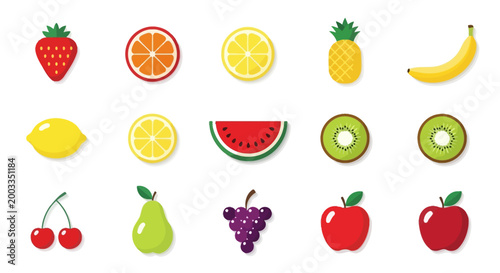 Fruites Fresh Fruit Icons, Citrus and Apple Symbols, Vector Lemons, Limes, Apples Vactor EPS