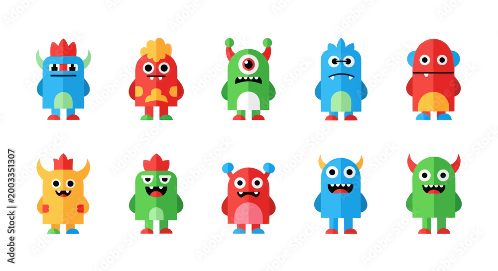 Obraz premium Colorful cartoon monster characters set
