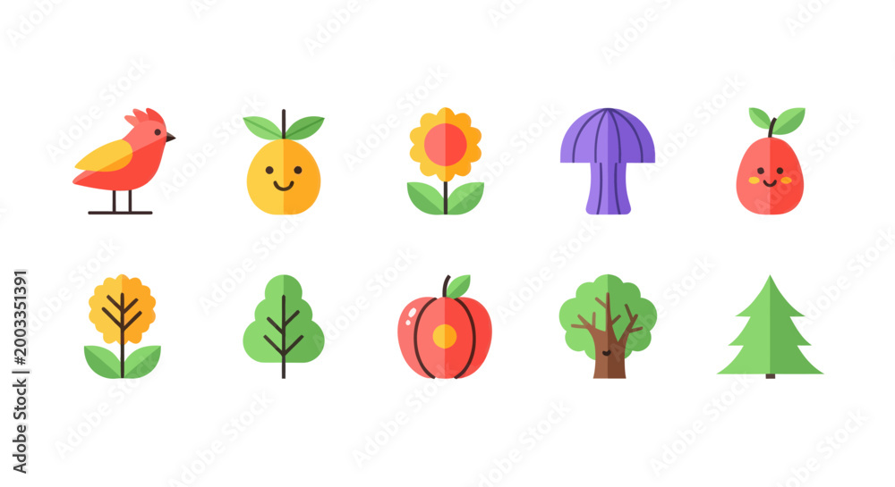 Fototapeta premium Colorful cartoon nature elements illustration