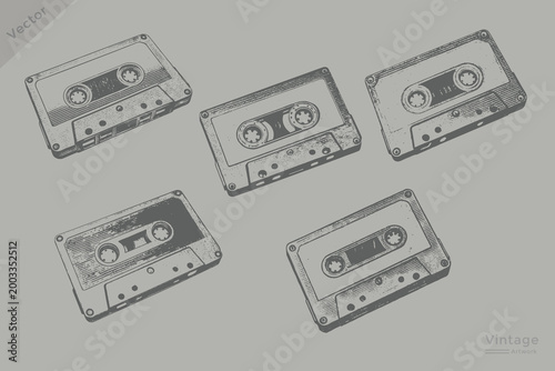 Vintage old TV VHS tape, retro television illustration. Hand-drawn grunge Retro VHS tape vector.