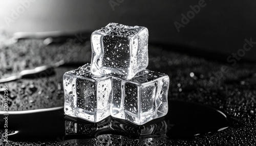 Stacked Ice Cubes on Wet Surface Showcasing Clarity, Texture, and Conceptual Photography Design