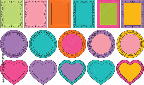 Picture frame, silhouette set, hand drawn doodle vector frames featuring various vintage shapes for photo borders retro graphics and decorative design use.