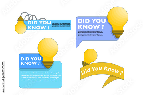 Foto Did you know text illustration set with light bulb icon in flat vector design