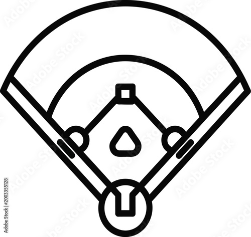 Baseball Field Diamond Line Icon Vector Illustration for Sports and Games