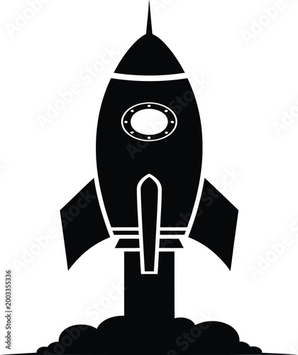 Space Rocket Launching Silhouette Vector Illustration for Startup and Innovation Concept
