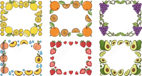 Fresh Fruit Borders, Vector Frame Designs, Food Illustration, Border Templates