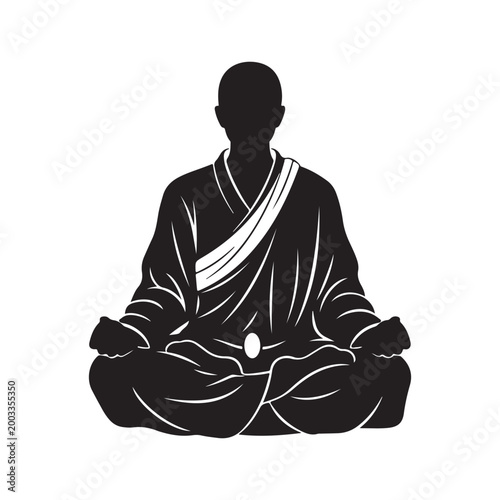 A silhouette of a monk meditating in the lotus position embodying peace and serenity