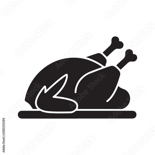 A simple black silhouette of a cooked turkey on a serving platter
