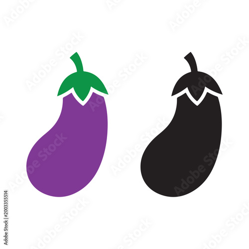 Two eggplant illustrations one purple and one black side by side